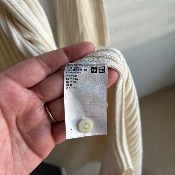 UNIQLO x MAME KUROGOUCHI Women's White Knit Ribbed Long Sleeve Cardigan Sweater - Picture 6 of 7